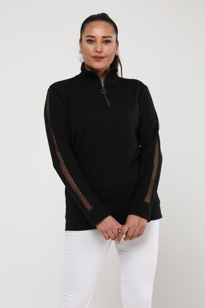 Women's Style Big Size Sweatshirt Sweatshirt With Mesh Zipper On Sleeve