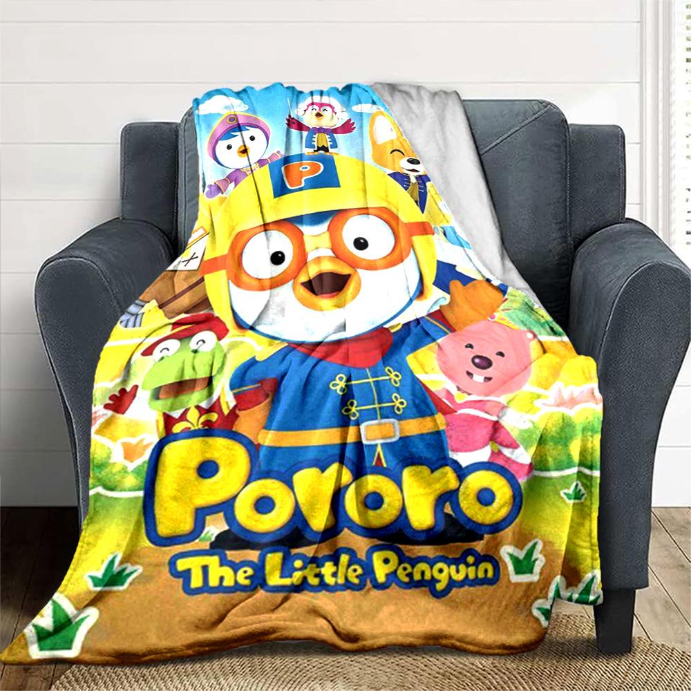 Pororo Cartoon Print Flannel Blanket High Quality Warm Comfortable Cover for All Seasons Perfect for Gifts Home Decor