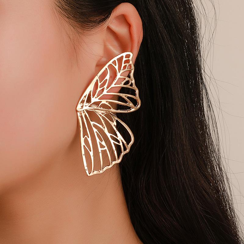 Exaggerated Openwork Butterfly Wings Earrings Trend Fan Shaped Creative Earrings Fashion Jewelry MIT