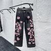 Streetwear Gothic Cherry Blossom Embroidered Jeans Y2K Clothing Men Women Hip Hop Vintage Baggy Jeans Low Rise Wide Leg Trousers