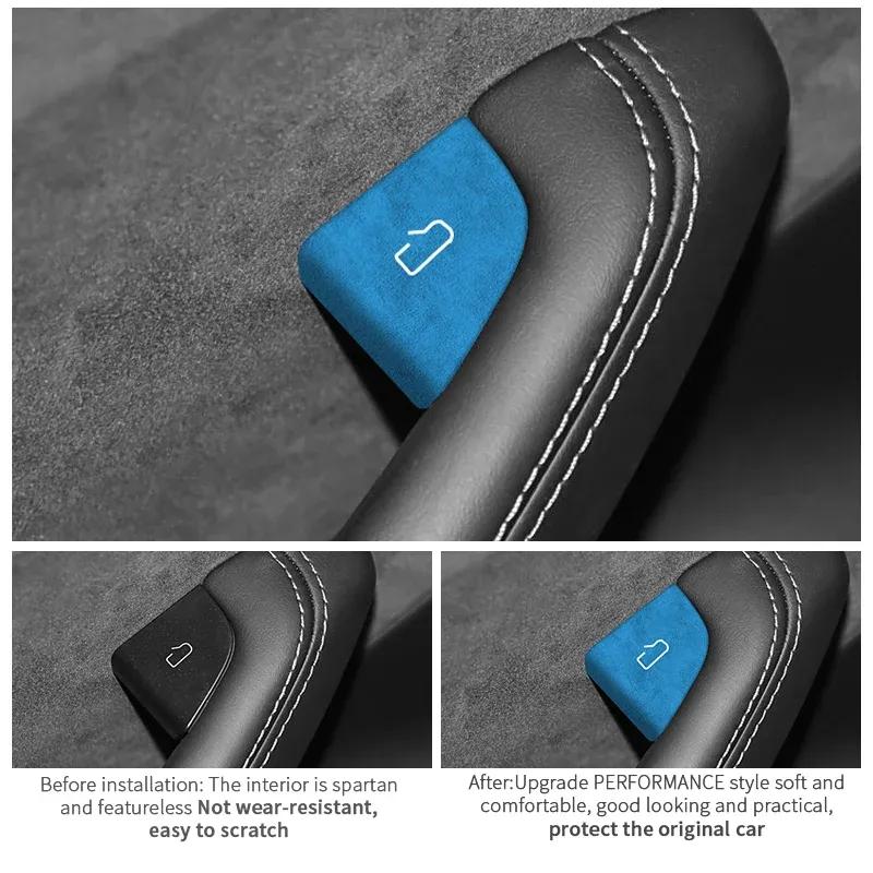 Made of Alcantara For Tesla Model 3 Model Y Car Door Inner Handle Knob Button Trim Frame Sticker Interior Tuning Accessories
