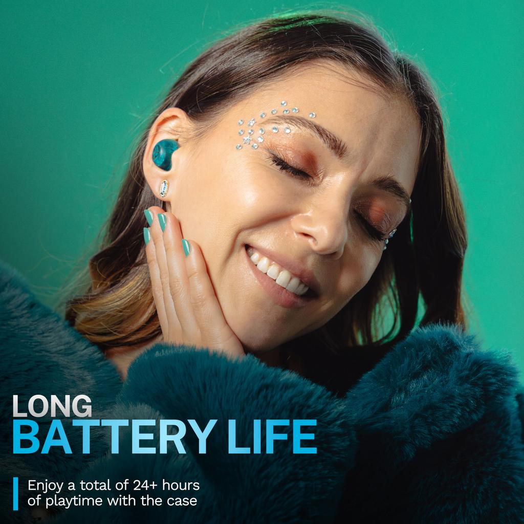 Беспроводные наушники JLab Go Pop ANC, цвет «прозрачный бирюзовый», цвет «прозрачный бирюзовый», пыле- и водонепроницаемые IP55, активное шумоподавление,