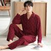 Пижама из чистого хлопка мужская весенне-осенняя с длинными рукавами, домашняя одежда, тонкий костюм большого размера для осени и зимы