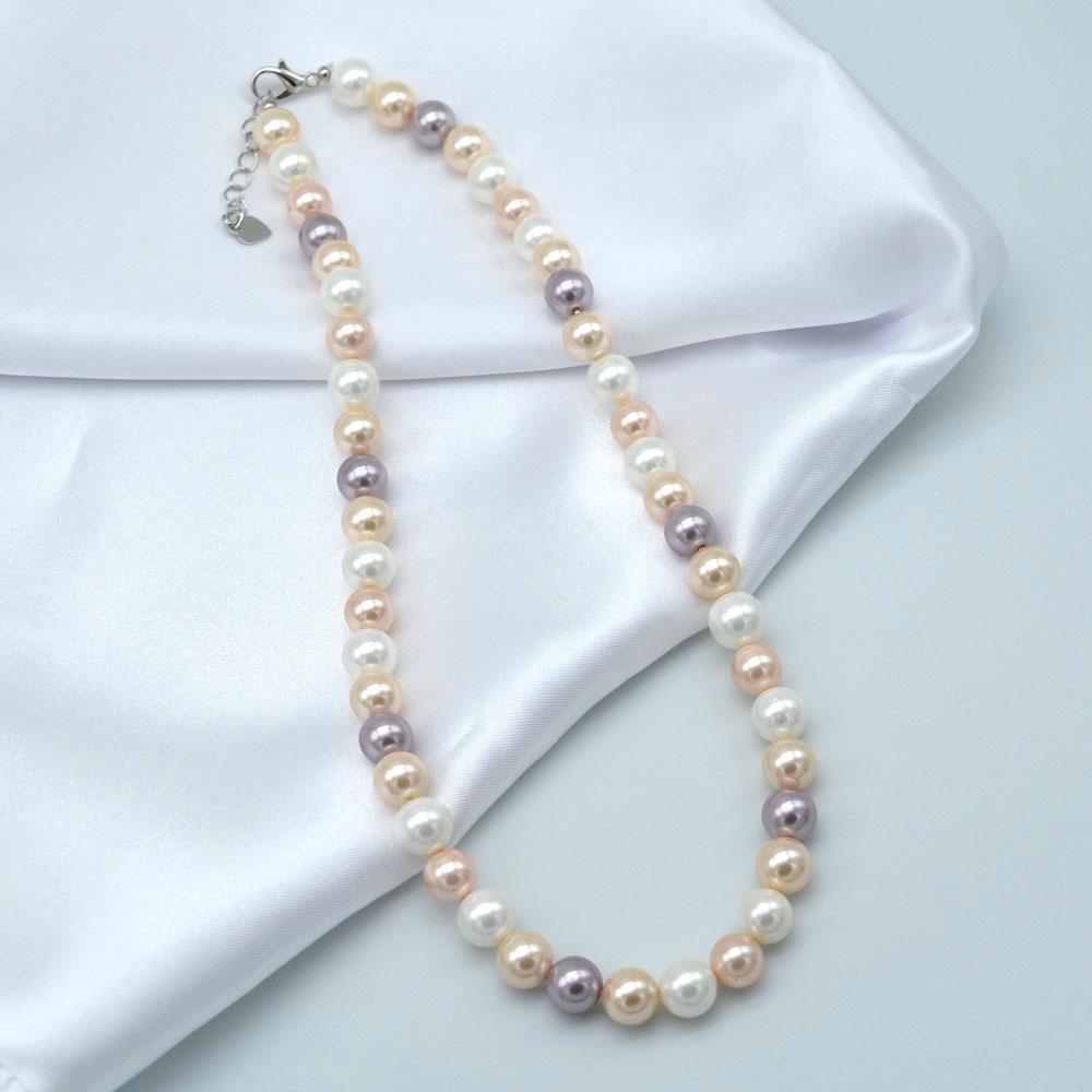Women's Necklace 8mm Colored Shell Pearl Necklace Round Ocean Mother of Pearl Necklace Highlight Short Necklace