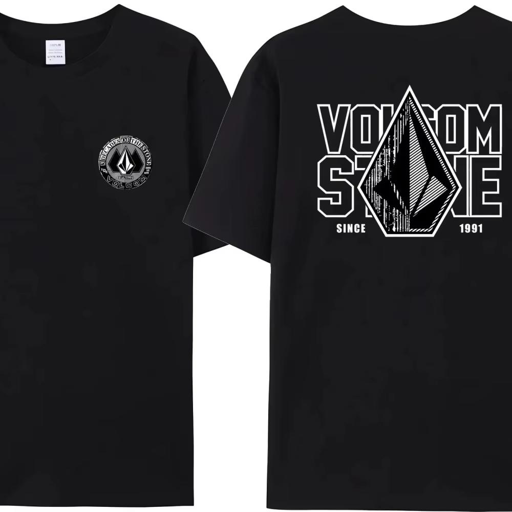 Мужская летняя футболка Volcom Obsidian - Удобная футболка с коротким рукавом с логотипом спереди и большим графическим принтом на спине