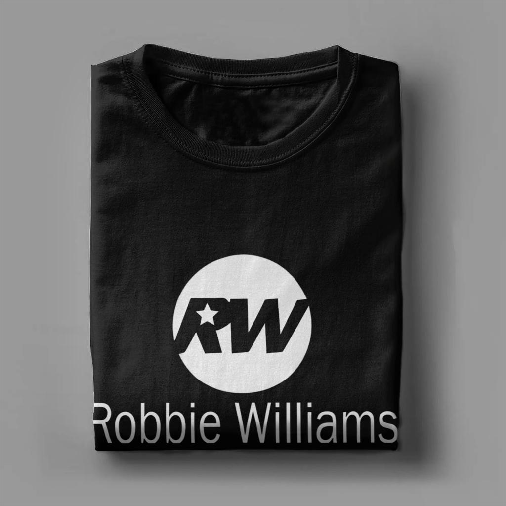 Винтажная футболка Robbie Williams Live 2025 Concert T-Shirt Men O Neck Pure Cotton T Shirt RW Singer Short Sleeve Tee Gift Merchandise