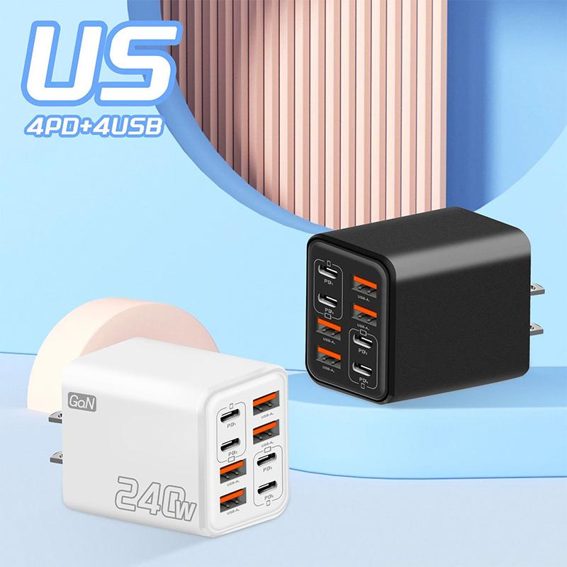 240 Вт Gan USB C Зарядное устройство 8 в 1 Быстрая зарядка Зарядное устройство для телефона Адаптер питания для телефона Type C EU/US Штекер Настенное зарядное устройство