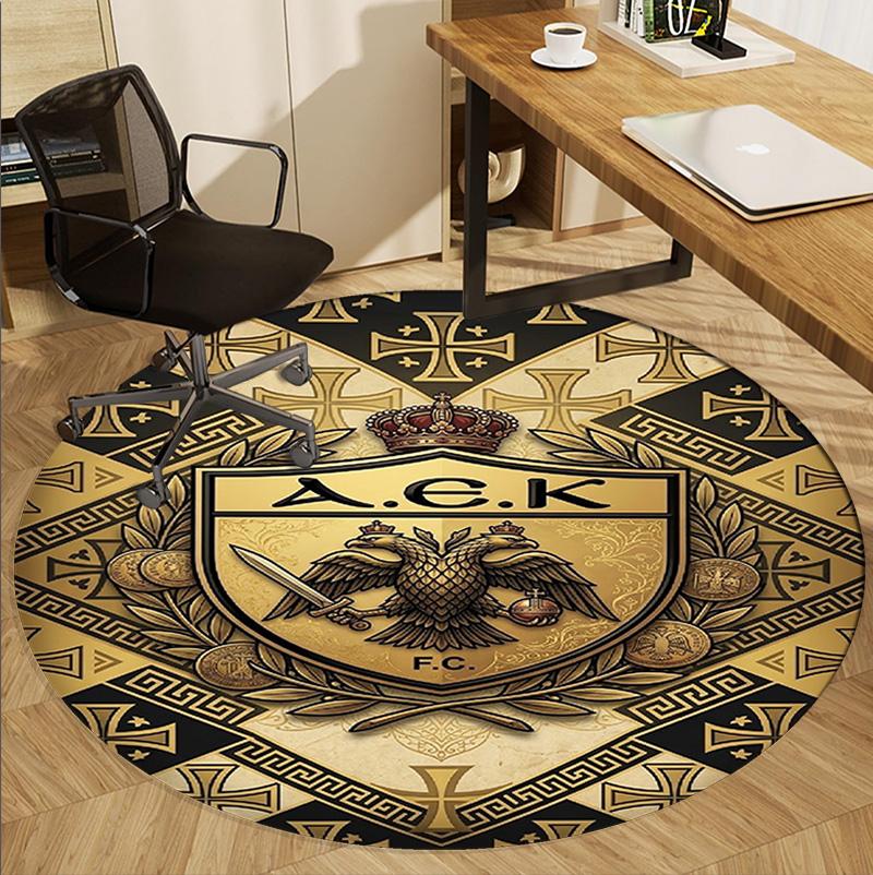 AEK Athens FC Pattern Round Rug, Indoor/Outdoor Mat, for Picnic, Gameroom, Bedroom, Office, Living Room, Home Decor Carpet, Birthday Gift