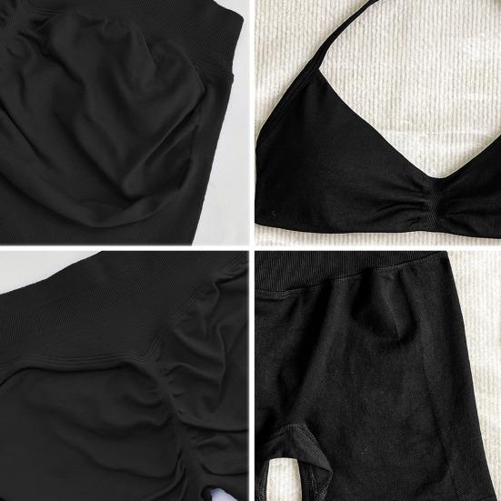 Комплект из 2 предметов для тренировок: Топ на бретелях с открытой спиной и Спортивные шорты с высокой талией и ремешками для женщин