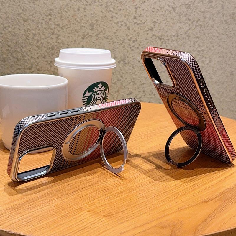 For iPhone 16 Pro Magnetic Case Kickstand Electroplated PC + PU Leather Phone Back Cover