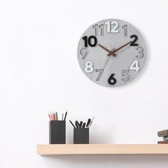 Nbdeal Wall Clock Radio-Controlled Continuous Second Hand Diameter 31cm Silent Body MDF Medium Density Fiberboard Hands Wooden ZAE-311 Light Gray