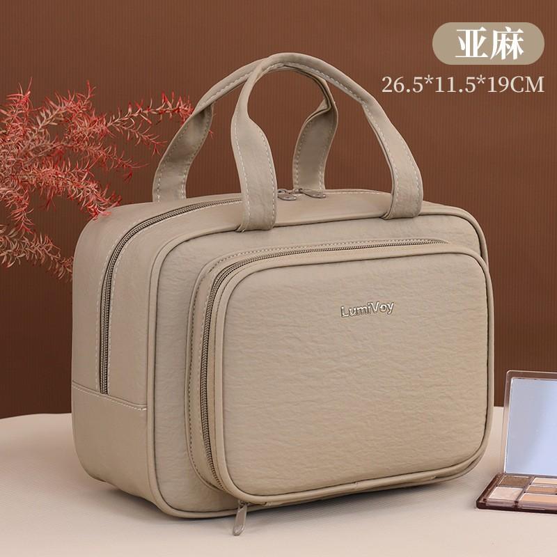 Large Capacity Multi-Compartment Travel Makeup Bag With Zippered Pockets Waterproof PU Cosmetic Organizer Women Men