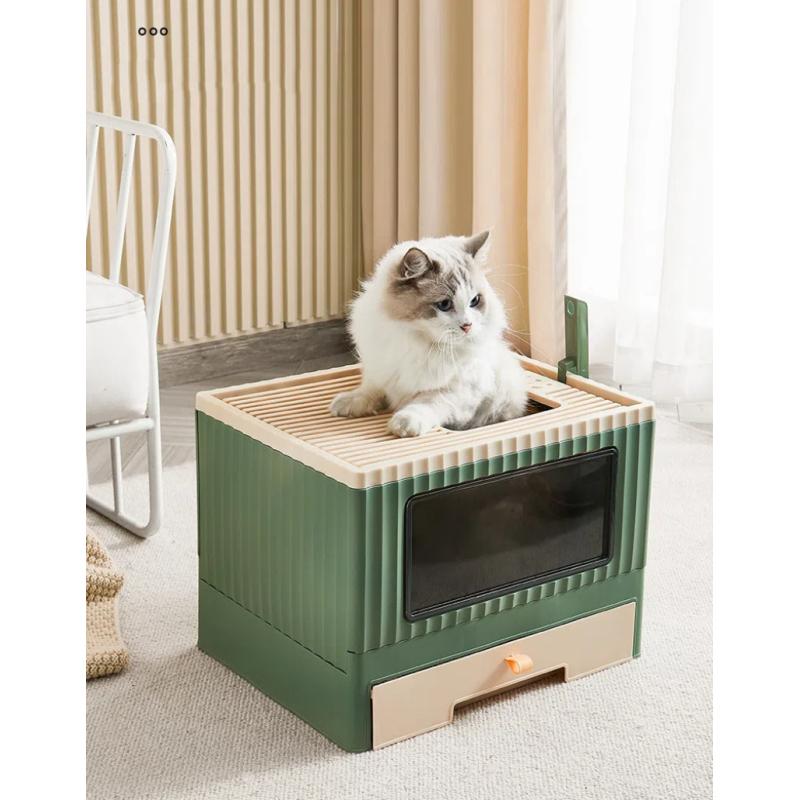 Drawer-type Foldable Cat Litter Box Household Semi-enclosed Anti-odor Cat Toilet Large Cat Poop Basin Potty Pet Supplies
