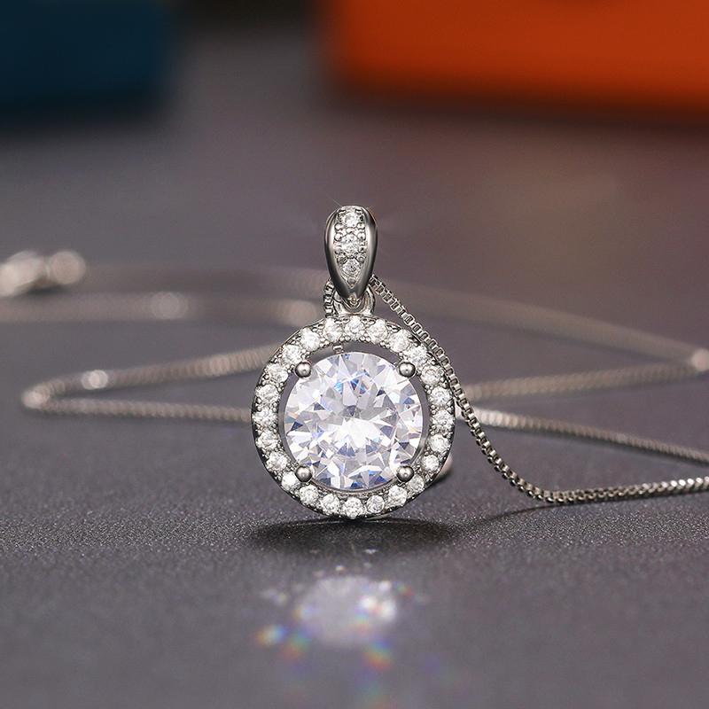 New Luxury Fashion 10MM Cubic Zirconia Pendant Necklace Women Engagement Wedding Accessories Elegant Female Jewelry