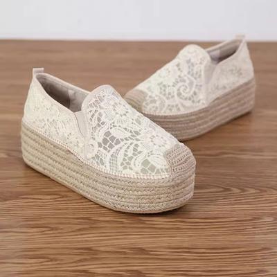 2025 новые соломенные туфли-эспадрильи на толстой подошве женские летние на высоком каблуке ленивые на одной педали шнурованные туфли-маффины универсальные одинарные туфли женские