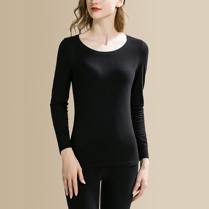 Autumn and Winter New Silk Warm Women's Clothes Suit Slim-fitting and Thin Bottoming Shirt Round Neck Velvet Long-sleeved Autumn Clothes Women