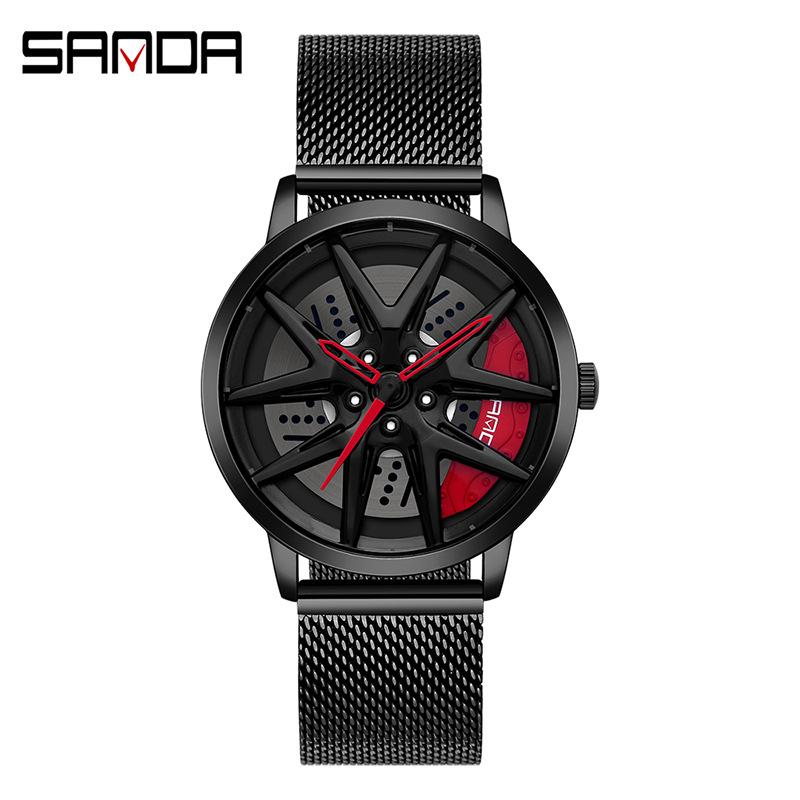 SANDA Новые крутые мужские кварцевые часы с колесным циферблатом, повседневные сетевые мужские часы