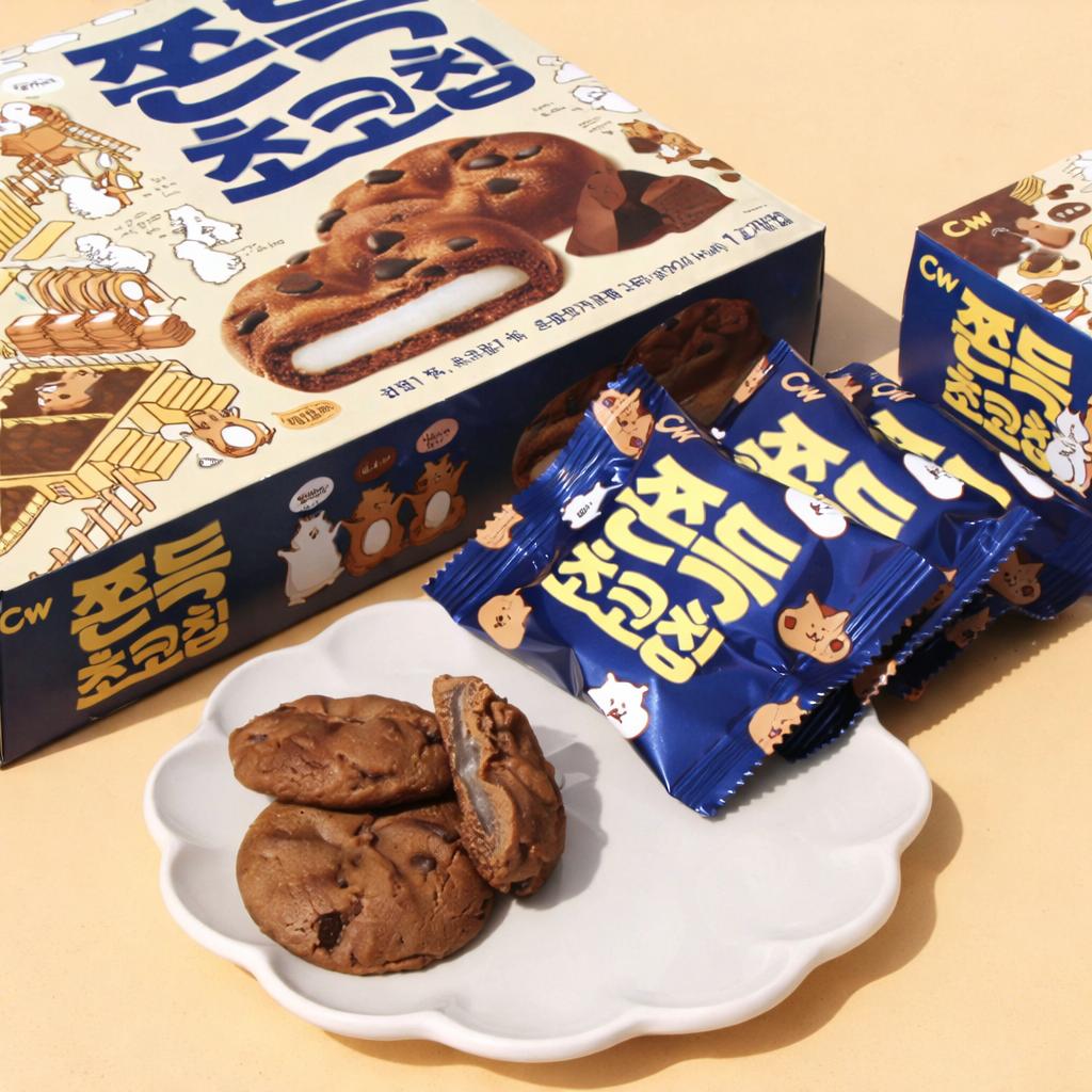 Cheongwoo Soft Chocolate Chip Mochi Snack 240g (12pcs) x2 – Chewy Korean Rice Cake Dessert
