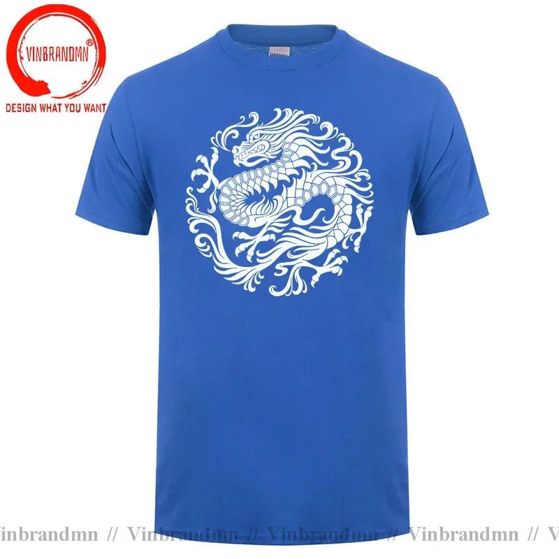 Fitted Tshirt Tops Traditional Red T Shirt Unisex Chinese Dragon Circle Tshirt Clothes Red White Yellow Black Dragon Print Tshirt
