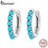 BAMOER 925 Sterling Silver Stackable Blue Turquoise Ear Buckles for Female Fashion Modern Hoop Earrings for Women Fine Jewelry