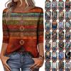 Ayollar uchun moda vintage 3/4 yengli top, ayollar kundalik uch chorak yengli dumaloq yoqali bosmali futbolka bluzka