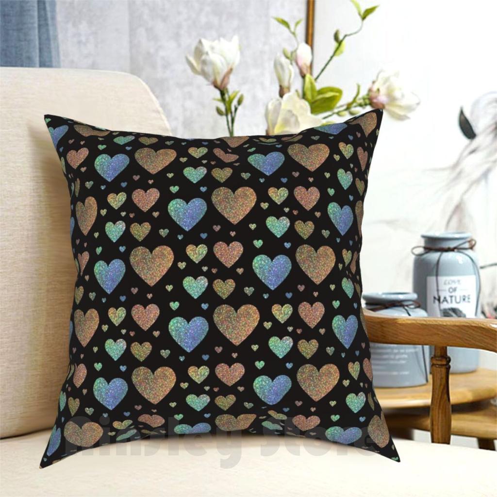 Holographic Rainbow Ombre Glitter Hearts Pillow Case Printed Home Soft Throw Pillow Glitter Art Sparkle Glitter Sparkle