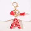 Red A-Z Alphabet Initial Letter Keychain Cute Heart Tassel Resin Charms Keyrings Handbag Charms Car Pendant Trinkets Women Gifts