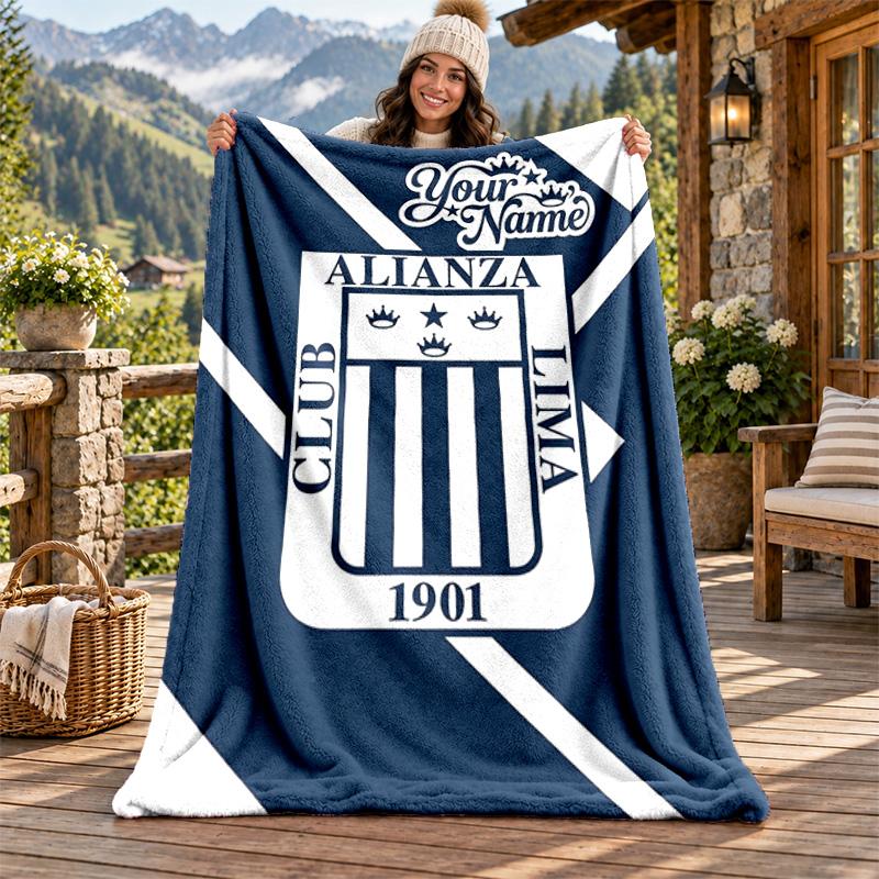 Alianza Lima Custom Name Flannel Blanket Personalized Soft Warm Plush Throw Blanket Customized Gift for Family Friends