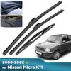 For Nissan Micra K11 2000-2002 2001 Wiper Front & Rear Wiper Blades Windshield Windscreen Window Brushes 20"+18"+16