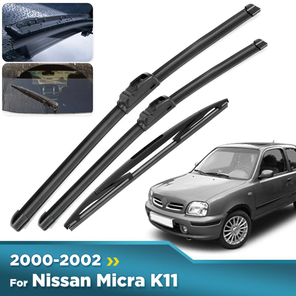 For Nissan Micra K11 2000-2002 2001 Wiper Front & Rear Wiper Blades Windshield Windscreen Window Brushes 20"+18"+16