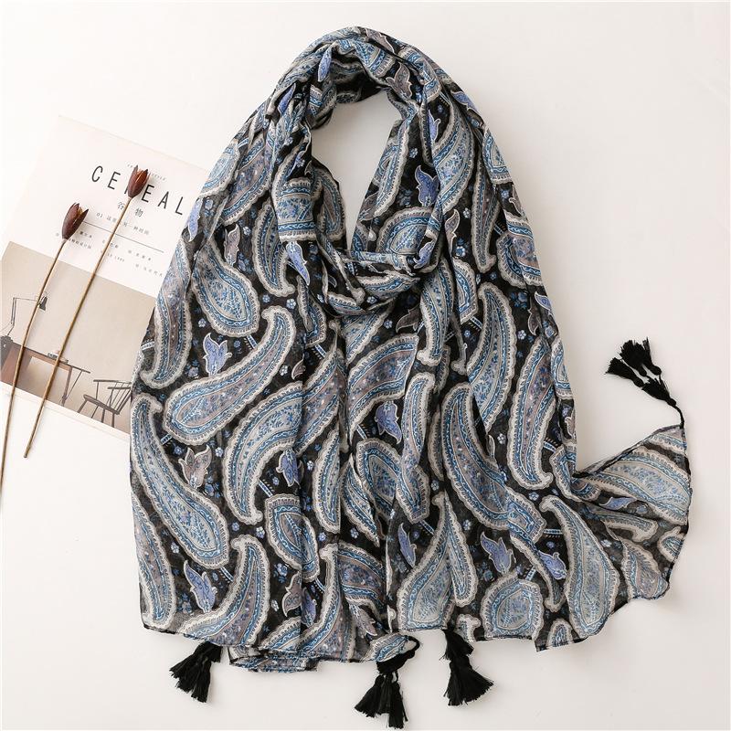 Autumn Fashion Lovely Cashew Floral Tassel Viscose Shawl Scarf Lady High Quality Soft Wrap Pashmina Stole Muslim Hijab 180*90Cm