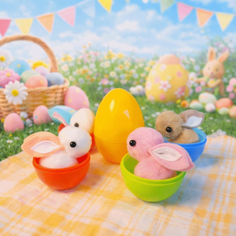 16PCS Colorful Easter Surprise Eggs Cartoon Colorful Plastic Eggs Stuffed Bunny Dolls  Easter Party