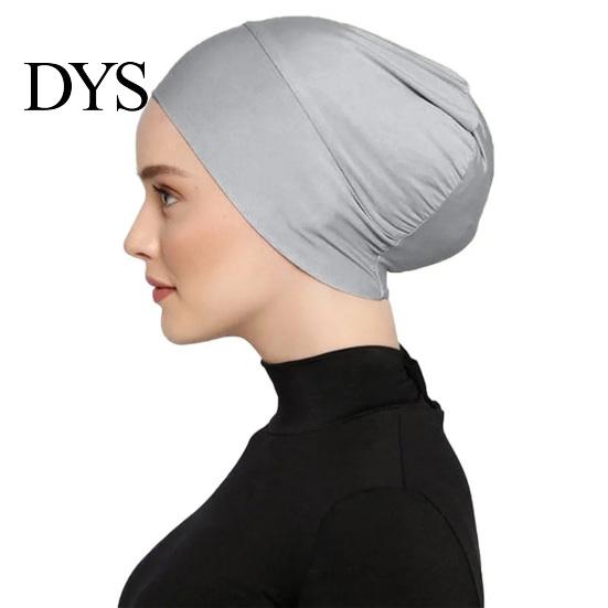Cotton Undercap Women Solid Color Non-slip Stretch Headscarf Cap Breathable Under Head Wrap Scarf Hat Bonnet Night Sleep Headwear