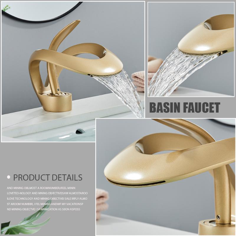 Bathroom Basin Faucet Luxury Grey Bathroom Brass Single Handle Waterfall Mixer Tap Modern Style Hot and Cold Water Sink Mixer Faucet