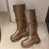 Женские сапоги на высоком каблуке до колена, массивные кожаные зимние повседневные туфли, женская зимняя трендовая обувь 2024 года в стиле готики, челси, модные ботинки для вечеринок