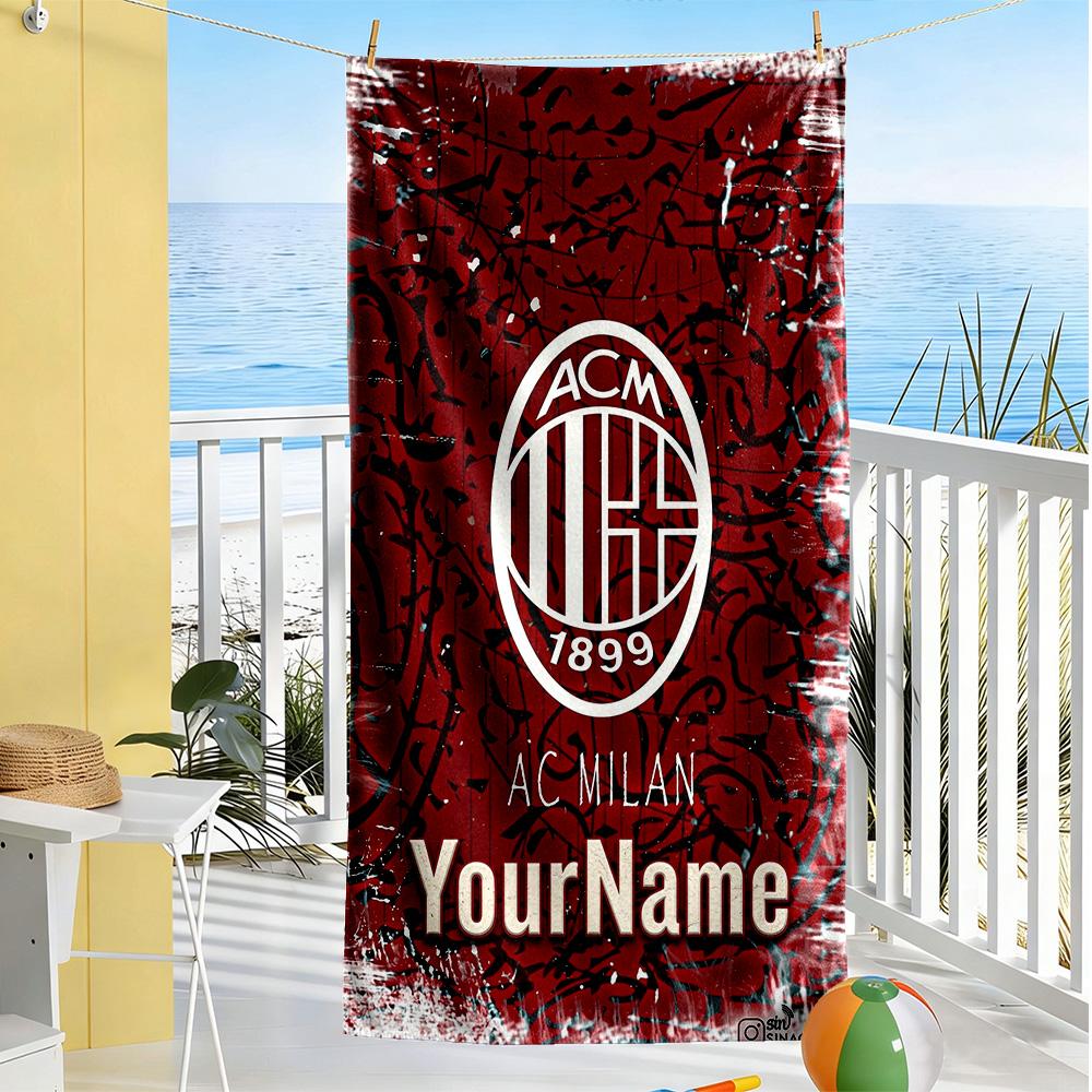 Ac Milan Personalized Text Beach Towel Super Soft & Absorbent Ideal for Travel Outdoor Swim Pool Yoga Surf Camping Hiking Gym Gift Holiday