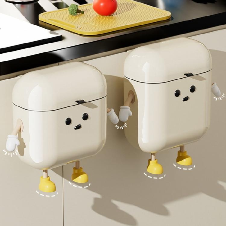 Space Efficient Trash Can for Kitchen Cabinet Door Under Sink Mounted Garbage Holder, Lid Included