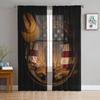 Cowboy Sheer Curtains Wild West Themed Cowboy Hat And Old Ranching Rope On American Flag Voile Tulle Window Curtains For Bedroom