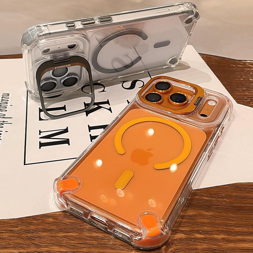Роскошный прозрачный чехол с подушкой безопасности для iPhone 17 16 15 14 12 13 Pro Max Plus Air для Magsafe Прозрачная крышка с подставкой-держателем для камеры