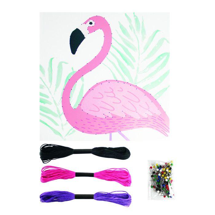 String Art Stretched Thread Picture Pink Flamingo 21 X 21 Cm