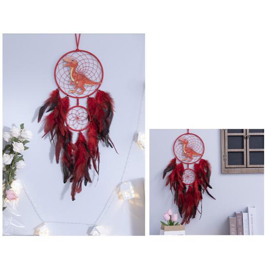 Dinosaur Dream Catcher Ornament Kids Faux LED Light Feather Dream Catcher Handmade Home Decor Birthday Gift