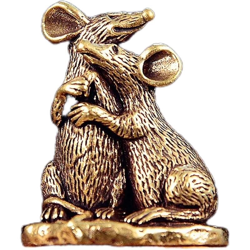 Латунная Мышь-Любовник Маленькая Статуэтка Настольные Украшения Винтажное Животное Крыса Миниатюрные Фигурки Домашний Декор Украшения Поделки Чайные Фигурки