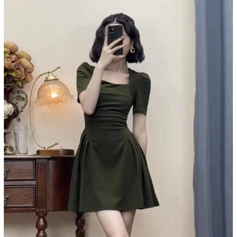 Летнее черное сладкое и пикантное платье большого размера грушевидной формы с квадратным воротником для женщин