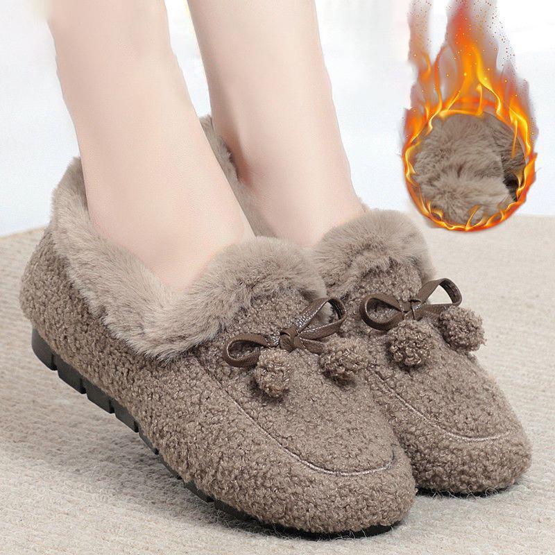 Winter Warm Womens Flat Shoes Indoor Cotton Slippers with Thick Sole Anti-Slip Warm Footwear Soft Bottom Plush Postpartum Shoes