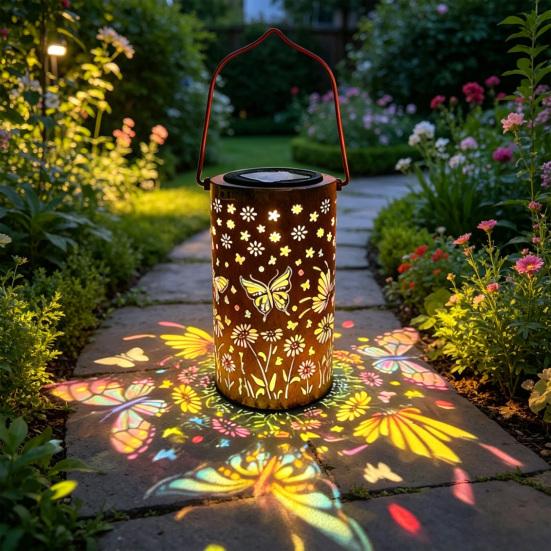 Colorful Solar Floral Lantern, Outdoor Metal Hummingbird Solar Light, Waterproof Butterfly LED Garden Lantern, Hanging Lantern for Outside Table Tree