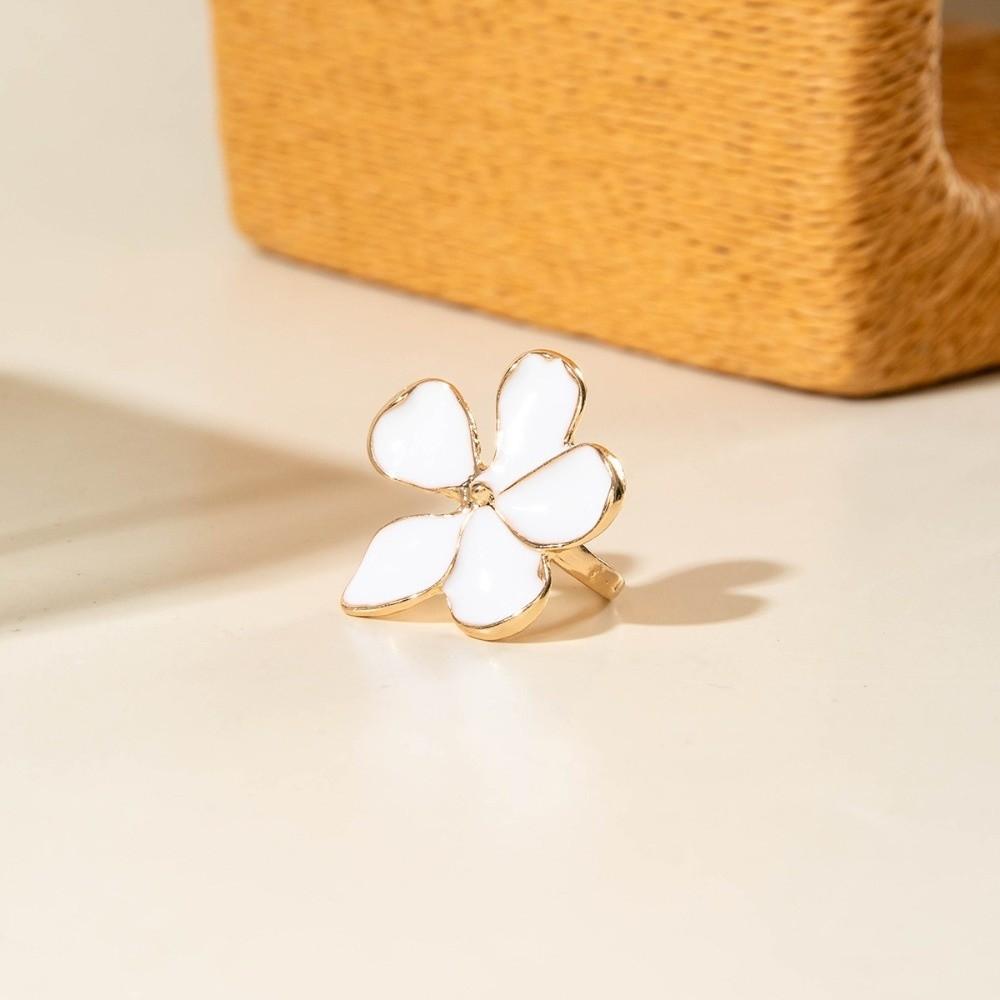 Dripping Oil Flower Ring Camellia Flower French Irregular Ring Retro Enamel Finger Ring Wedding