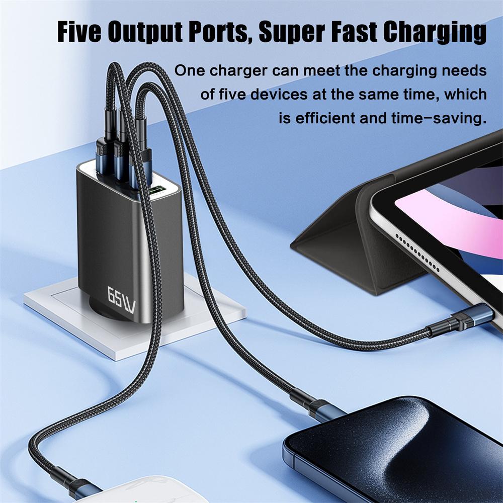 65W 5 in 1 USB PD Charger Type C Fast Charging Phone Charger Adapter for IPhone Samsung Xiaomi Huawei EU/US/UK Plug Wall Charger