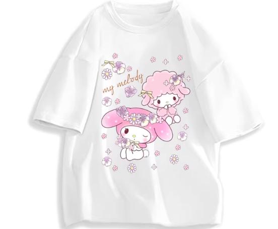 2026 Новая Мода Круглый Вырез Короткий Рукав Футболка Весна Лето Sanrio My Melody Женская Футболка Унисекс Модный Милый Топ Одежда