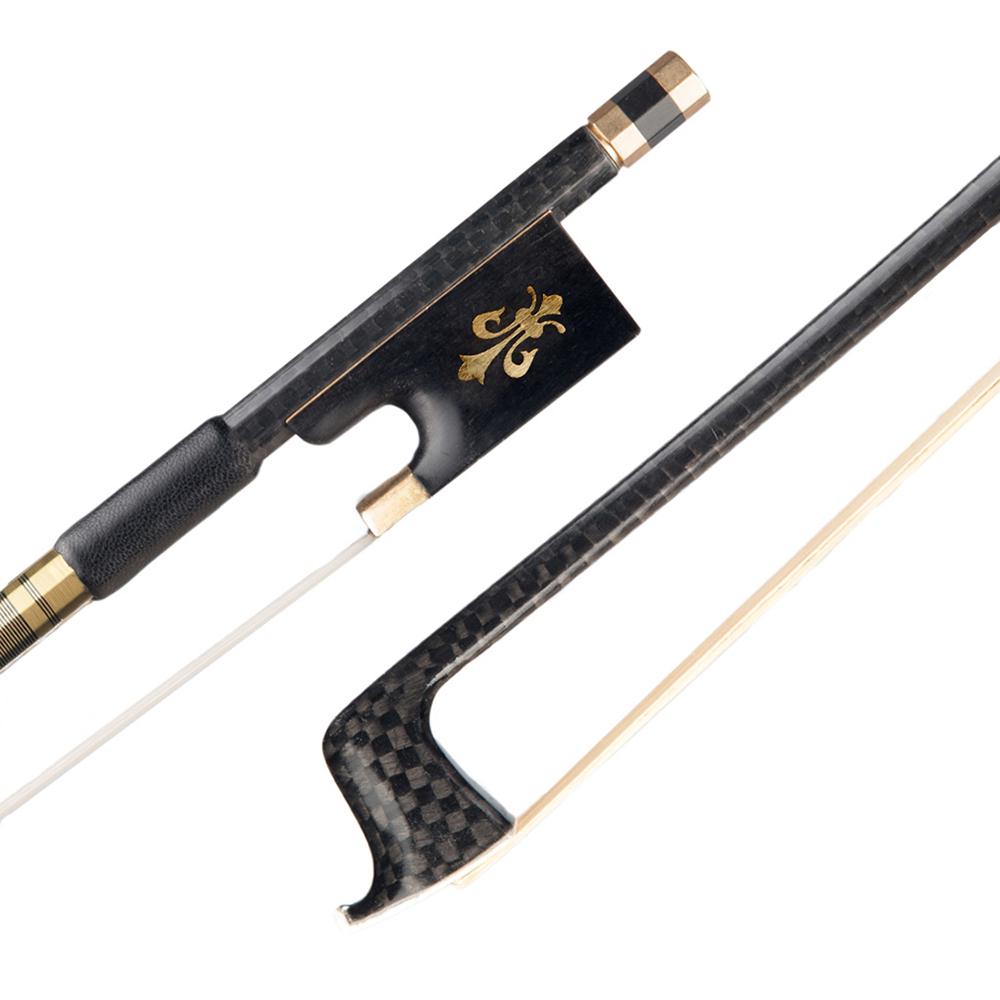4/4 Violin Fiddle Bow Carbon Fiber Round Stick Ebony Frog Horsetail Hair Well Balanced