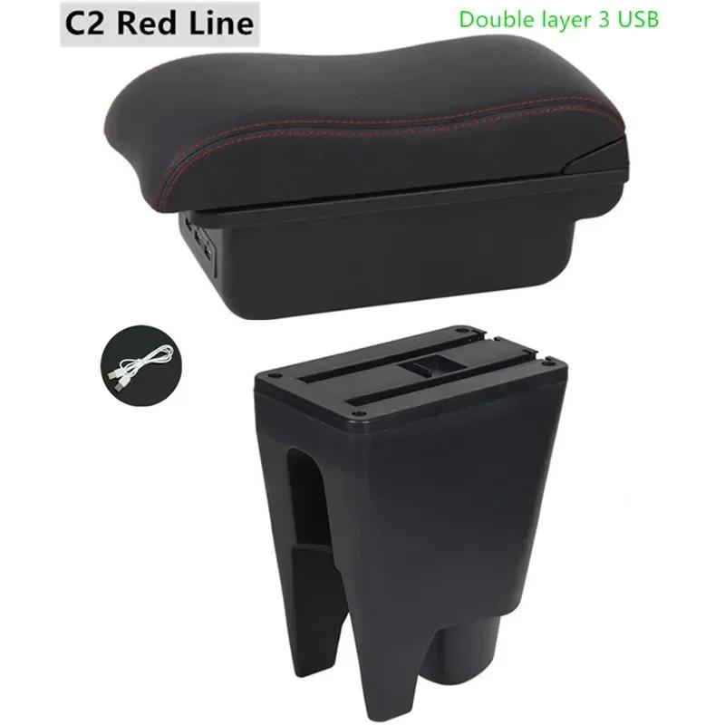 Storage Box with USB LED For Peugeot 107 Citroen C1 Toyota Aygo BJ BYD F0 Car Armrest Box Leather Arm Rest Center Console